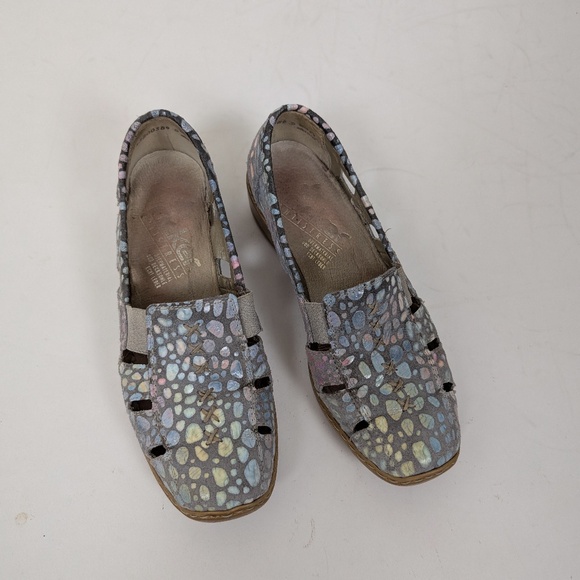 Rieker Leather Flats Slip On Pastel Square Toe Comfortable Anti Stress - Picture 2 of 7